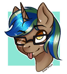 Size: 1068x1185 | Tagged: safe, artist:silent echo, imported from derpibooru, oc, oc only, pony, unicorn, commission, glasses, original character do not steal, solo, tongue out