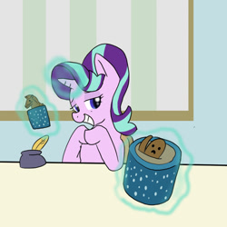 Size: 800x800 | Tagged: safe, artist:kushina13, imported from derpibooru, starlight glimmer, pony, unicorn, marks for effort, chocolate, cup, empathy cocoa, female, food, glowing horn, guidance counselor, haniwa, hot chocolate, solo