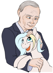 Size: 934x1280 | Tagged: safe, artist:acesential, deleted from derpibooru, imported from derpibooru, oc, oc:teacup cake, human, pony, clothes, crying, excited, happy, head scratch, looking up, petting, politics, president, russia, simple background, suit, tears of joy, teeth, tongue out, transparent background, vladimir putin, wat, white outline