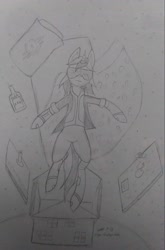 Size: 1817x2752 | Tagged: safe, artist:derpanater, imported from derpibooru, oc, oc:blackjack, fallout equestria, fallout equestria: project horizons, fanfic art, space, traditional art