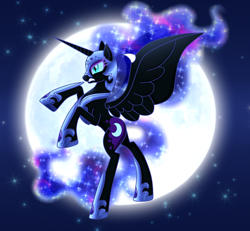 Size: 1260x1162 | Tagged: safe, artist:sugaryicecreammlp, imported from derpibooru, nightmare moon, alicorn, pony, armor, ethereal mane, female, full moon, guardians of harmony, hasbro, mare, merchandise, moon, night, rearing, side view, solo, starry mane, toy