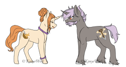 Size: 1024x550 | Tagged: safe, artist:kimyowolf, imported from derpibooru, oc, oc only, oc:cinnamon gem, oc:george stone, pony, unicorn, beard, facial hair, female, jewelry, male, mare, necklace, side view, simple background, stallion, transparent background