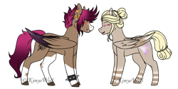 Size: 1024x510 | Tagged: safe, artist:kimyowolf, imported from derpibooru, oc, oc only, oc:cholera sun, oc:jyugo star, pegasus, pony, female, happy, male, mare, side view, simple background, stallion, transparent background