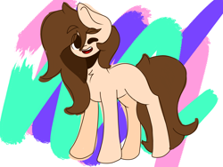 Size: 2048x1536 | Tagged: safe, artist:shibewad, imported from derpibooru, oc, oc only, oc:juice, earth pony, pony, male, one eye closed, simple background, smiling, solo, wink