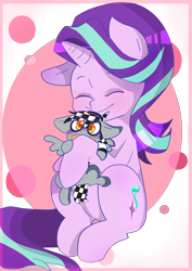 Size: 3541x5015 | Tagged: safe, artist:lorepeepsblue, imported from derpibooru, starlight glimmer, oc, oc:checkerboard, pony, unicorn, eyes closed, female, mare