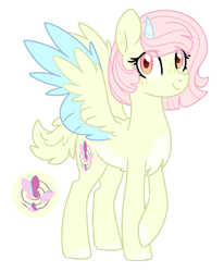 Size: 1664x2020 | Tagged: safe, artist:darlyjay, imported from derpibooru, oc, oc only, oc:glow flower, hybrid, female, interspecies offspring, offspring, parent:discord, parent:fluttershy, parents:discoshy, simple background, solo, white background