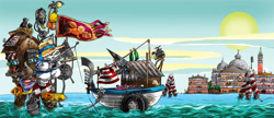 Size: 3000x1293 | Tagged: safe, artist:davide76, imported from derpibooru, fluffy pony, fishing, flag, venice