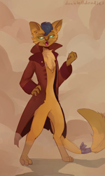 Size: 816x1361 | Tagged: safe, artist:double-0-doodles, imported from derpibooru, capper dapperpaws, abyssinian, anthro, cat, my little pony: the movie, chest fluff, clothes, coat, male, paws, solo