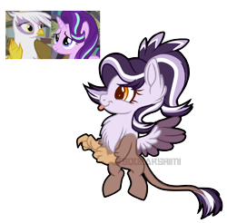 Size: 2395x2353 | Tagged: safe, artist:squeakshimi, imported from derpibooru, gilda, starlight glimmer, oc, griffon, hippogriff, female, high res, interspecies offspring, magical lesbian spawn, offspring, parent:gilda, parent:starlight glimmer, parents:gimmer, simple background, tongue out, transparent background