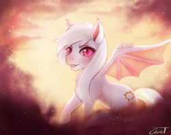 Size: 2162x1704 | Tagged: safe, artist:chariot, imported from derpibooru, oc, oc only, oc:shikaka, bat pony, pony, vampire bat pony, albino, long mane, solo, ych result