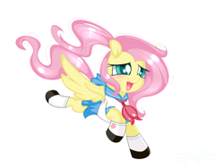 Size: 4000x3000 | Tagged: safe, artist:saralien, imported from derpibooru, fluttershy, pony, clothes, cute, female, mare, school uniform, shyabetes, simple background, solo