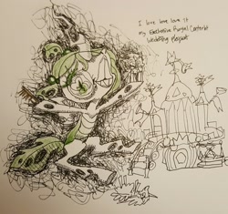 Size: 2827x2660 | Tagged: safe, artist:perennialponies, imported from derpibooru, queen chrysalis, pony, exclusive royal canterlot wedding playset, fun fun fun (album), cats millionaire, female, solo, song reference, surreal, traditional art