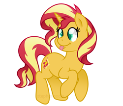 Size: 1500x1297 | Tagged: safe, artist:stephanoodle, deleted from derpibooru, imported from derpibooru, sunset shimmer, pony, unicorn, :p, cross-eyed, cute, female, mare, shimmerbetes, silly, silly pony, simple background, solo, tongue out, white background