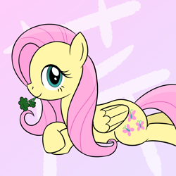 Size: 2000x2000 | Tagged: safe, artist:sazanamibd, imported from derpibooru, fluttershy, pegasus, pony, cute, female, looking at you, mare, mouth hold, parsley, shyabetes, solo