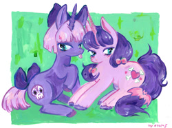 Size: 1000x745 | Tagged: safe, artist:ivyatoms, imported from derpibooru, oc, pony, unicorn, duo, female, mare, tongue out, twins