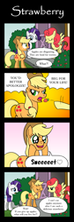 Size: 800x2376 | Tagged: safe, artist:sazanamibd, imported from derpibooru, applejack, rarity, strawberry sunrise, earth pony, pegasus, pony, unicorn, honest apple, alternate scenario, applejack's hat, comic, cowboy hat, cute, dishonorapple, female, food, hat, jackabetes, mare, strawberry, trio, trio female