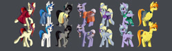 Size: 3000x900 | Tagged: safe, artist:styroponyworks, imported from derpibooru, cloudchaser, derpy hooves, dj pon-3, limestone pie, moondancer, octavia melody, spitfire, vinyl scratch, alternate hairstyle, clothes, dress, line-up, missing accessory, simple background