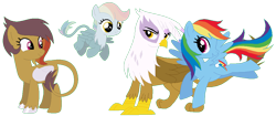 Size: 1066x446 | Tagged: safe, artist:margaretlovez, imported from derpibooru, gilda, rainbow dash, oc, oc:arctic snow, oc:stormfly, griffon, hippogriff, family, female, gildash, interspecies, interspecies offspring, lesbian, magical lesbian spawn, offspring, parent:gilda, parent:rainbow dash, parents:gildash, shipping, simple background, transparent background