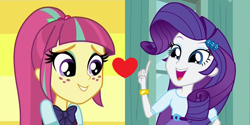 Size: 800x400 | Tagged: safe, artist:themexicanpunisher, imported from derpibooru, rarity, sour sweet, equestria girls, equestria girls (movie), friendship games, clothes, female, freckles, lesbian, open mouth, shipping, skirt, sourity