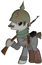 Size: 1948x3000 | Tagged: safe, artist:brony-works, imported from derpibooru, part of a set, oc, oc only, pony, boots, facial hair, german, gun, male, military, military uniform, moustache, mud, pickelhaube, rifle, shoes, shovel, simple background, solo, stallion, transparent background, vector, weapon, world war i