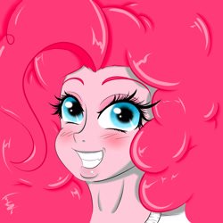 Size: 2500x2500 | Tagged: safe, artist:albertbm, imported from derpibooru, pinkie pie, equestria girls, female, grin, impossibly long hair, smiling, solo