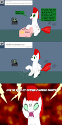 Size: 1200x2410 | Tagged: safe, artist:hakar-kerarmor, imported from derpibooru, oc, oc only, oc:arrowhead, pegasus, pony, ask four inept guardponies, aggretsuko, angry, donut, female, food, mare, sanrio, solo, this will end in death, this will end in tears and/or death, vulgar