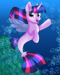 Size: 1200x1500 | Tagged: safe, artist:infinitewarlock, imported from derpibooru, twilight sparkle, pony, seapony (g4), my little pony: the movie, female, ocean, open mouth, seaponified, seapony twilight, solo, species swap, twilight sparkle (alicorn), underwater