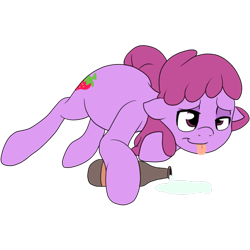 Size: 800x800 | Tagged: safe, artist:bennimarru, imported from derpibooru, berry punch, berryshine, earth pony, pony, alcohol, bottle, drunk, female, flat colors, floppy ears, lidded eyes, lying down, manechat challenge, mare, on side, side, simple background, smiling, solo, tongue out, transparent background