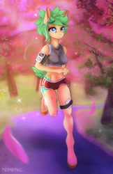 Size: 1452x2244 | Tagged: safe, artist:drabtac, imported from derpibooru, oc, oc only, anthro, anthro oc, auction, bid, commission, cute, green hair, runner, running, solo, ych result