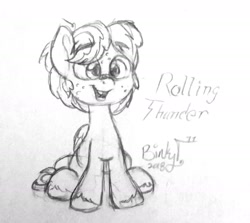 Size: 1832x1633 | Tagged: safe, artist:binkyt11, derpibooru exclusive, imported from derpibooru, oc, oc only, oc:rolling thunder, pony, colt, male, monochrome, signature, solo, traditional art