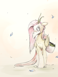 Size: 1137x1500 | Tagged: safe, artist:ncmares, imported from derpibooru, fluttershy, pegasus, pony, basket, female, harbinger, mare, plague doctor, plague doctor mask, solo, walking