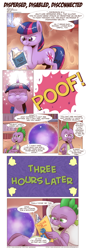 Size: 1164x3400 | Tagged: safe, artist:pony-berserker, artist:saturdaymorningproj, imported from derpibooru, spike, twilight sparkle, dragon, pony, unicorn, book, bookshelf, comic, comic book, dialogue, duo, female, magic, male, mare, pone, speech bubble, telekinesis, unicorn twilight