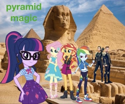 Size: 1847x1536 | Tagged: safe, artist:php77, editor:php77, imported from derpibooru, fluttershy, rainbow dash, sci-twi, sunset shimmer, twilight sparkle, equestria girls, equestria girls series, ancient egypt, hunger games