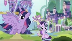 Size: 2048x1153 | Tagged: safe, artist:php77, editor:php77, imported from derpibooru, spike, starlight glimmer, twilight sparkle, alicorn, dragon, cute, gameloft, twilight sparkle (alicorn), winged spike, wings