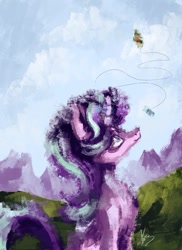 Size: 763x1047 | Tagged: safe, artist:lverzie, imported from derpibooru, starlight glimmer, pony, unicorn, female, glowing horn, kite, mare, solo