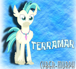 Size: 3688x3328 | Tagged: safe, artist:cyber-murph, imported from derpibooru, terramar, classical hippogriff, hippogriff, season 8, surf and/or turf, blue background, male, signature, simple background, solo