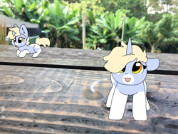 Size: 1280x960 | Tagged: safe, artist:nootaz, imported from derpibooru, oc, oc:nootaz, pony, unicorn, :p, cute, female, floppy ears, hair over one eye, irl, looking at you, mare, photo, ponies in real life, ponified animal photo, prone, self ponidox, silly, smiling, tongue out