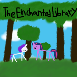 Size: 1500x1500 | Tagged: safe, artist:henry, derpibooru exclusive, imported from derpibooru, rarity, twilight sparkle, pony, fanfic:the enchanted library, 1000 hours in ms paint, fanfic art, female, lesbian, mare, quality, rarilight, shipping, stickmare, stickpony, tree