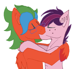 Size: 4177x3835 | Tagged: safe, artist:summerium, imported from derpibooru, oc, oc only, oc:jack shelf, oc:summer lights, pony, gay, glasses, kissing, male, shipping, simple background, unshorn fetlocks, white background