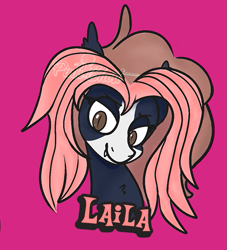 Size: 531x584 | Tagged: safe, artist:lilpinkghost, artist:yojohcookie, imported from derpibooru, oc, oc only, bat pony, pony, bat pony oc, female, pink background, request, simple background, solo