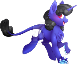 Size: 1024x846 | Tagged: safe, artist:scarlet-spectrum, imported from derpibooru, oc, oc only, oc:maquette, pony, unicorn, art trade, blushing, digital art, happy, leonine tail, open mouth, paw pads, paws, simple background, smiling, transparent background, watermark