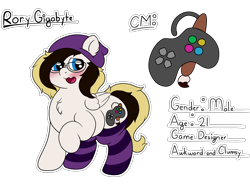 Size: 4032x3024 | Tagged: safe, artist:dorky-oreo-pone, artist:tai kai, imported from derpibooru, oc, oc only, oc:rory gigabyte, pegasus, pony, beanie, blushing, chest fluff, chubby, clothes, cutie mark, digital art, glasses, hat, male, plump, reference sheet, simple background, socks, solo, striped socks, transparent background