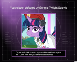 Size: 1280x1024 | Tagged: safe, artist:a4r91n, imported from derpibooru, twilight sparkle, pony, unicorn, beret, clothes, command and conquer, command and conquer: generals, crossover, female, hat, looking at you, military uniform, smug, solo, unicorn twilight, uniform, you lose