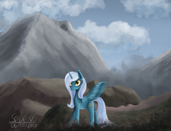 Size: 2805x2158 | Tagged: safe, artist:seven9988, imported from derpibooru, oc, oc only, oc:fleurbelle, alicorn, pony, alicorn oc, scenery, signature, solo