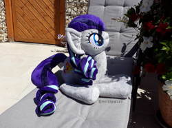 Size: 1000x742 | Tagged: safe, artist:hipsterowlet, imported from derpibooru, coloratura, pony, irl, photo, plushie, prone, rara, rarabetes, solo