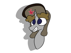 Size: 1600x1200 | Tagged: safe, artist:rafuki, imported from derpibooru, oc, oc only, oc:ragtime melody, pony, unicorn, emblem, flat colors, hat, shadow, simple background, soviet, transparent background, ushanka