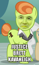 Size: 360x596 | Tagged: safe, edit, edited screencap, imported from derpibooru, screencap, lady justice, mayor mare, swift justice, earth pony, human, pony, a friend in deed, brett kavanaugh, cropped, female, irl, irl human, mare, photo, politics, pun, us politics, wat