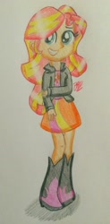 Size: 2055x4160 | Tagged: safe, artist:prinrue, imported from derpibooru, sunset shimmer, equestria girls, clothes, smiling, traditional art