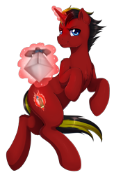 Size: 1571x2400 | Tagged: dead source, safe, artist:evomanaphy, imported from derpibooru, oc, oc only, oc:blazing light, pony, unicorn, chest fluff, commission, fighting stance, jumping, looking at you, magic, male, simple background, solo, stallion, sword, transparent background, weapon