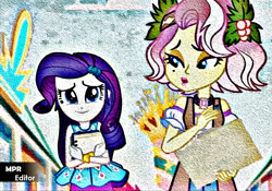 Size: 1096x768 | Tagged: safe, edit, edited edit, edited screencap, editor:alelovescool, imported from derpibooru, screencap, rarity, vignette valencia, equestria girls, equestria girls series, rollercoaster of friendship, deep fried, deep fried meme, friendship, meme